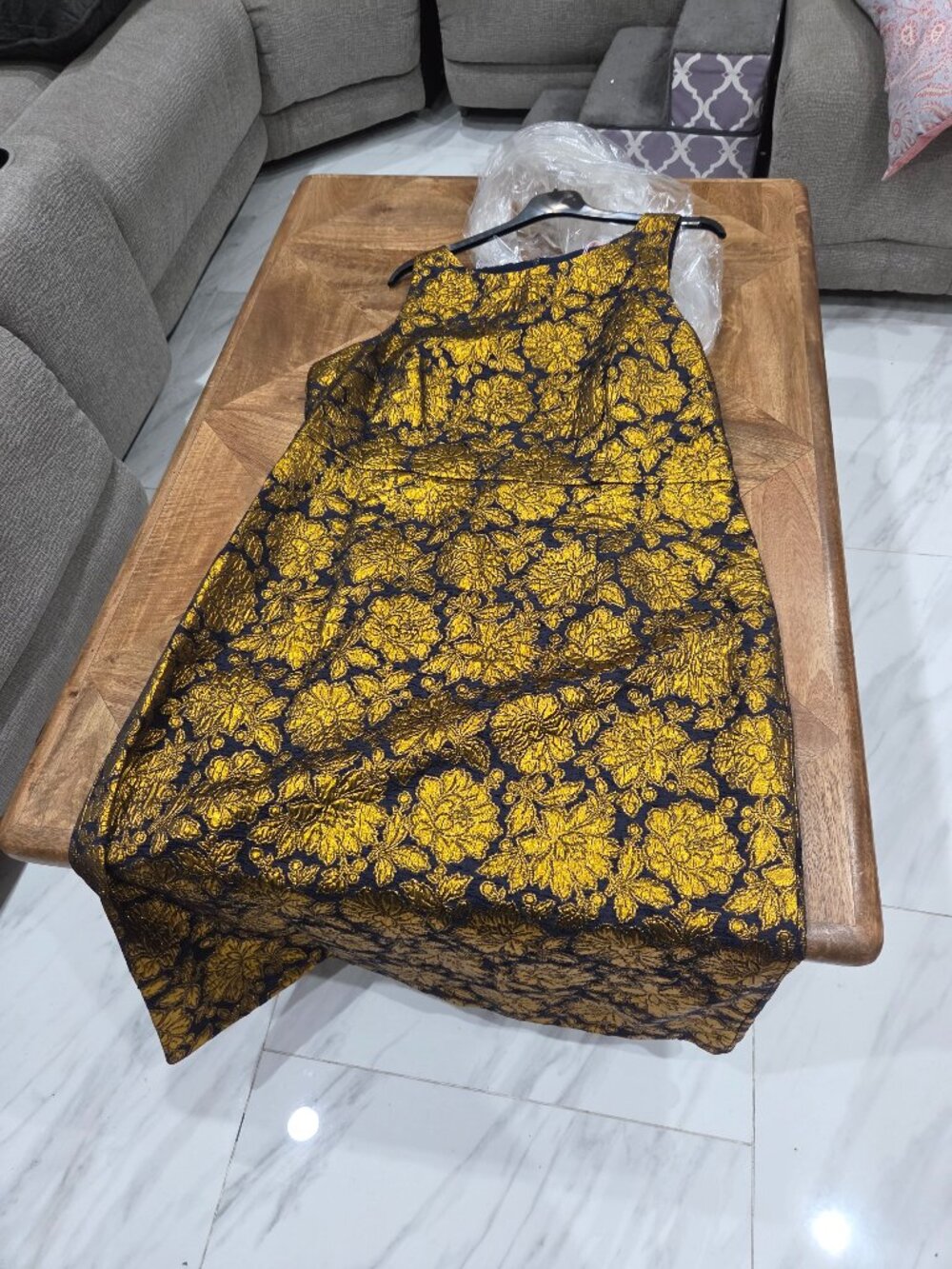 Boden Jacquard Boat Neck Dress Gold Floral Jacquard size 20-22 UK New